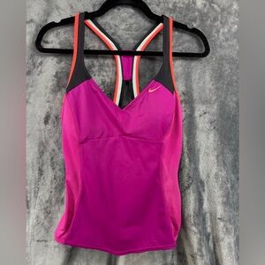 Nike Magenta Black Orange V-Neck Racer Back Tankini Swim Top Size Large